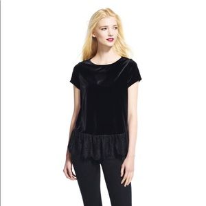[Adrianna Papell] Black Velvet Lace Peplum Top